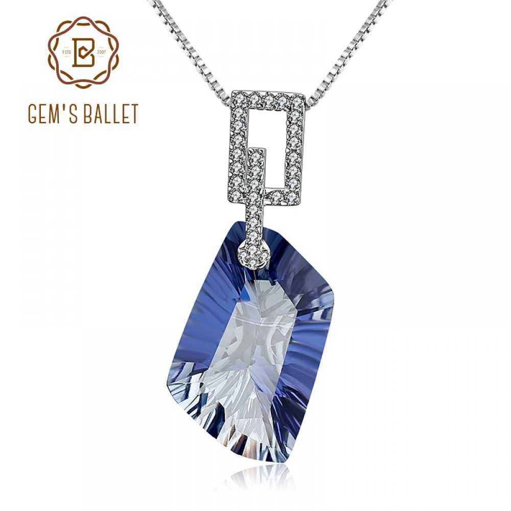 GEMS BALLET 21.20Ct Natural Iolite Blue Mystic Quartz Gemstone Pendant Necklace 925 Sterling Silver Fine Jewelry for Women