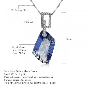 GEMS BALLET 21.20Ct Natural Iolite Blue Mystic Quartz Gemstone Pendant Necklace 925 Sterling Silver Fine Jewelry for Women