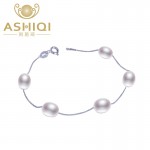 ASHIQI Genuine 925 Sterling Silver Bracelet For Women 7-8mm Natural Freshwater Pearl jewelry 4 Colours