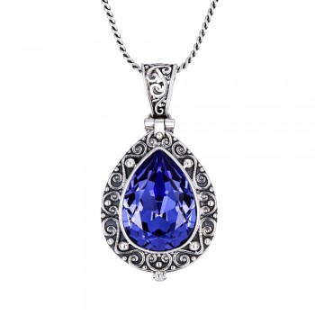 925 Sterling Silver Natural Amethyst Crystal Pendant Openable Kwu Box Drop Shape Vintage Flower Engraved Pendant Girlfriend Gift