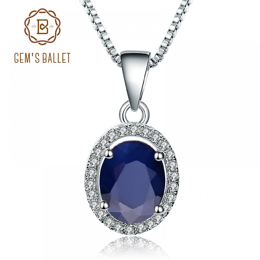 Gems Ballet 925 Sterling Silver 2.02Ct Natural Blue Sapphire Gemstone Pendant Necklace For Women Fine Jewelry Drop Shipping