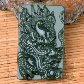 TJP natural carved round Dragon and phoenix HETIAN jade pendant China QINGYU green necklace pendants