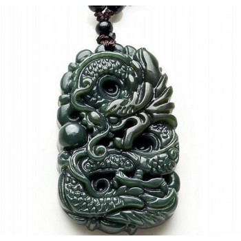 TJP natural carved round Dragon and phoenix HETIAN jade pendant China QINGYU green necklace pendants