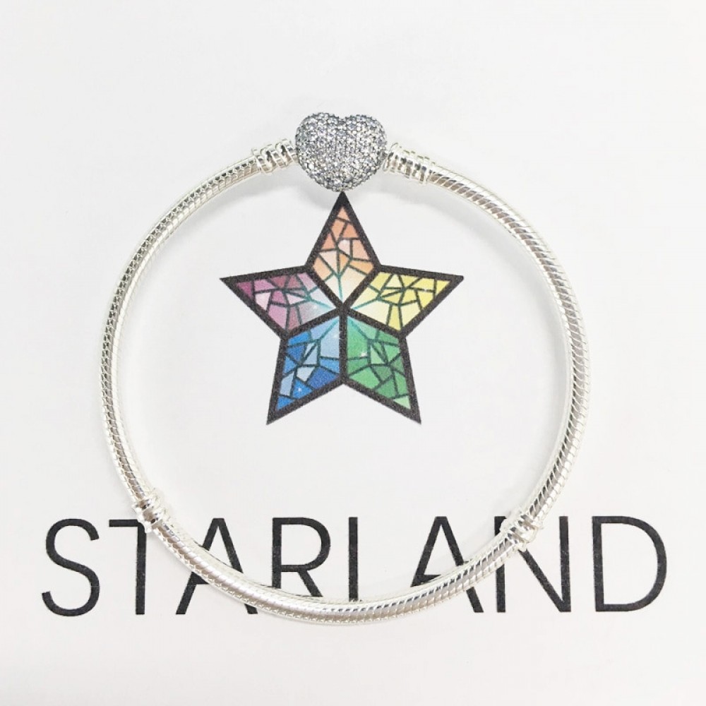 Starland Real 925 Sterling Silver Snake Chain Paved CZ Love Heart Charm Bracelet amp; Bangle Fit Original brand Jewelry 16cm-21cm