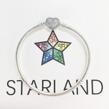 Starland Real 925 Sterling Silver Snake Chain Paved CZ Love Heart Charm Bracelet amp; Bangle Fit Original brand Jewelry 16cm-21cm