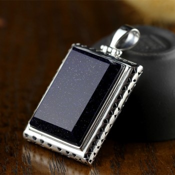 33*23mm Rectangle Big Ruby Black Agate Hollow Carving Flower Ethnic Jewelry Real 925 Sterling Silver Necklace Pendant For Women