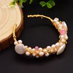 GLSEEVO Natural Fresh Water Baroque Pearl Handmade Adjustable Bangle amp; Bracelet For Women Wife Custom Wedding Jewelry GB0060