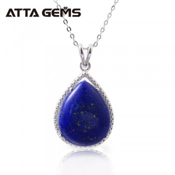 Natural Lapis Lazuli Sterling Silver Pendants for Women 18 Carats Natural Lapis S925 Womens Pendants Special Simple Style
