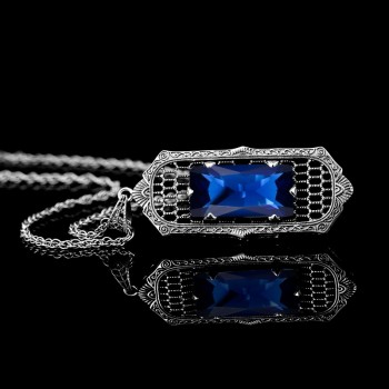 Szjinao Brand Sharma Long 925 Sterling Silver Stones Pendant Sapphire Bohemian Necklace Women Vintage Fine Jewelry bijouterie