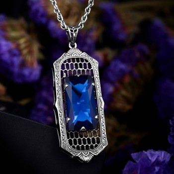 Szjinao Brand Sharma Long 925 Sterling Silver Stones Pendant Sapphire Bohemian Necklace Women Vintage Fine Jewelry bijouterie