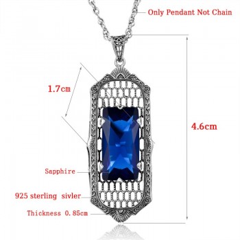 Szjinao Brand Sharma Long 925 Sterling Silver Stones Pendant Sapphire Bohemian Necklace Women Vintage Fine Jewelry bijouterie