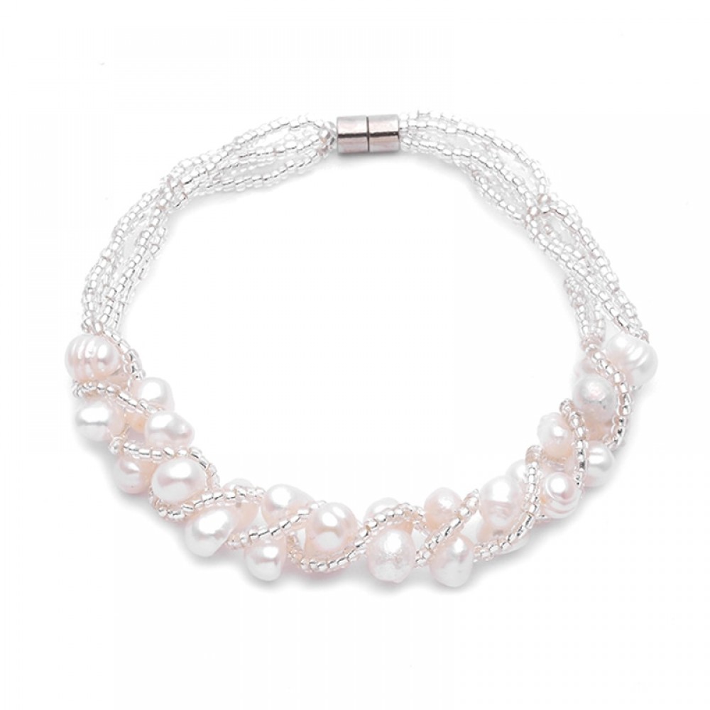Fashion White Freshwater Pearls Bangle Real Natural Multi Layer Pearl Bracelet For Women Wedding Fine Jewelry Party Gift