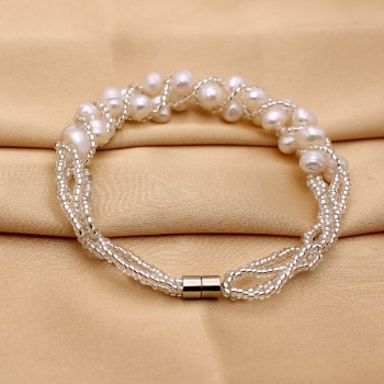 Fashion White Freshwater Pearls Bangle Real Natural Multi Layer Pearl Bracelet For Women Wedding Fine Jewelry Party Gift