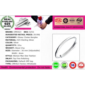 OMHXZJ Wholesale jewelry Round Glossy Chaise Woman Child Fashion Exquisite Bangles 925 Sterling Silver Bracelet Adjustable SZ52