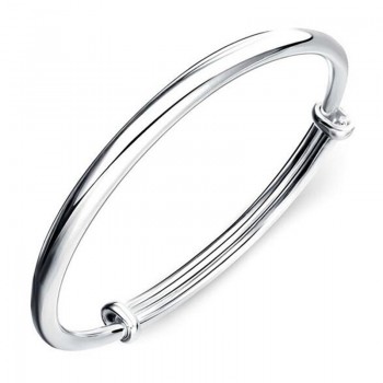 OMHXZJ Wholesale jewelry Round Glossy Chaise Woman Child Fashion Exquisite Bangles 925 Sterling Silver Bracelet Adjustable SZ52
