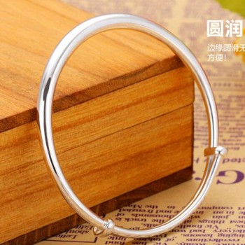 OMHXZJ Wholesale jewelry Round Glossy Chaise Woman Child Fashion Exquisite Bangles 925 Sterling Silver Bracelet Adjustable SZ52