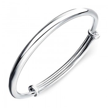 OMHXZJ Wholesale jewelry Round Glossy Chaise Woman Child Fashion Exquisite Bangles 925 Sterling Silver Bracelet Adjustable SZ52