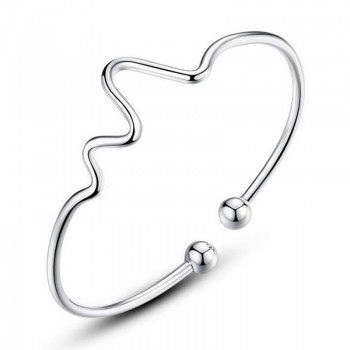 OMHXZJ Wholesale jewelry Round Glossy Chaise Woman Child Fashion Exquisite Bangles 925 Sterling Silver Bracelet Adjustable SZ52