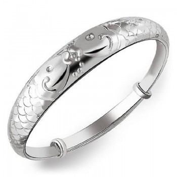 OMHXZJ Wholesale jewelry Round Glossy Chaise Woman Child Fashion Exquisite Bangles 925 Sterling Silver Bracelet Adjustable SZ52