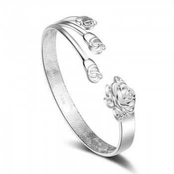 OMHXZJ Wholesale jewelry Round Glossy Chaise Woman Child Fashion Exquisite Bangles 925 Sterling Silver Bracelet Adjustable SZ52