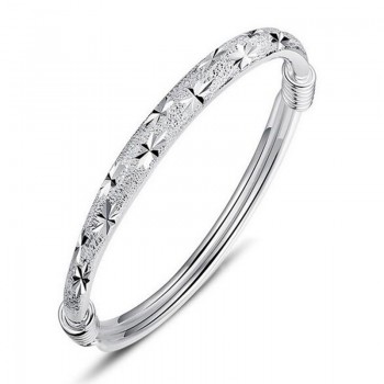 OMHXZJ Wholesale jewelry Round Glossy Chaise Woman Child Fashion Exquisite Bangles 925 Sterling Silver Bracelet Adjustable SZ52