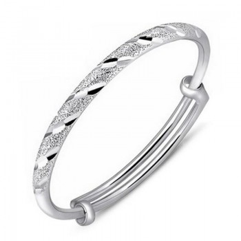 OMHXZJ Wholesale jewelry Round Glossy Chaise Woman Child Fashion Exquisite Bangles 925 Sterling Silver Bracelet Adjustable SZ52