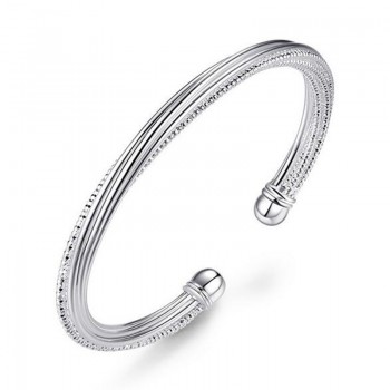 OMHXZJ Wholesale jewelry Round Glossy Chaise Woman Child Fashion Exquisite Bangles 925 Sterling Silver Bracelet Adjustable SZ52