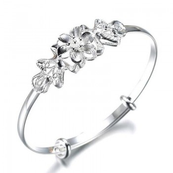 OMHXZJ Wholesale jewelry Round Glossy Chaise Woman Child Fashion Exquisite Bangles 925 Sterling Silver Bracelet Adjustable SZ52