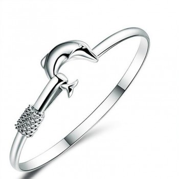 OMHXZJ Wholesale jewelry Round Glossy Chaise Woman Child Fashion Exquisite Bangles 925 Sterling Silver Bracelet Adjustable SZ52