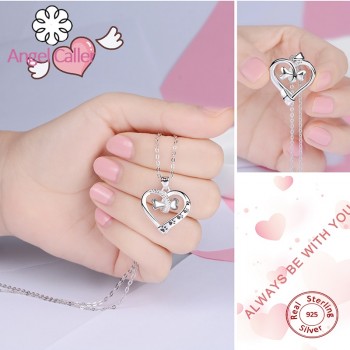 Angel Caller 925 Sterling Silver lovely Dog and Cat Footprint Necklace Bone Heart Pendant Necklaces Women Fine Jewelry CYD105