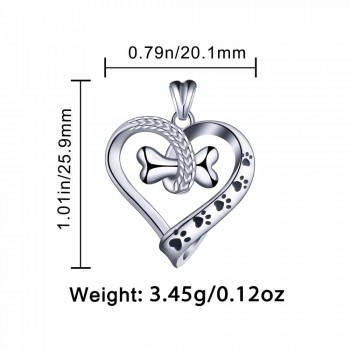 Angel Caller 925 Sterling Silver lovely Dog and Cat Footprint Necklace Bone Heart Pendant Necklaces Women Fine Jewelry CYD105