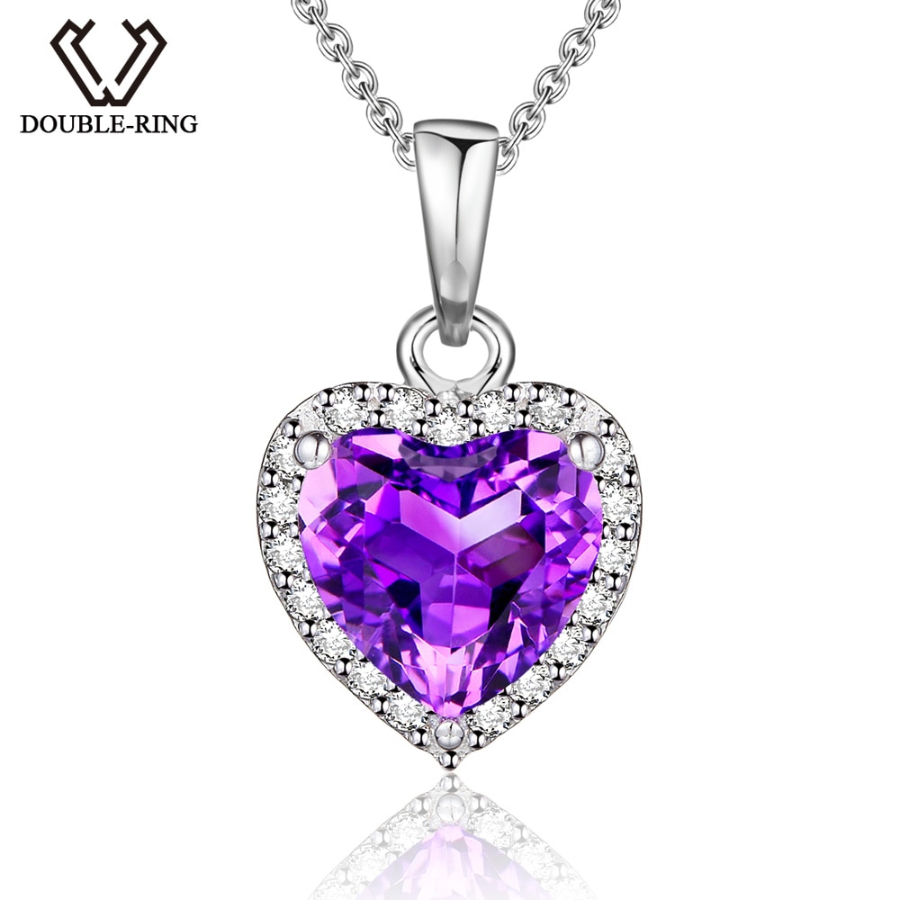 DOUBLE-R Natural Amethyst Heart Pendant 925 sterling silver jewelry Necklacesamp;Pendants Gemstone fine wedding Jewelry for women