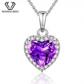 DOUBLE-R Natural Amethyst Heart Pendant 925 sterling silver jewelry Necklacesamp;Pendants Gemstone fine wedding Jewelry for women