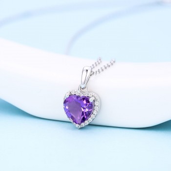 DOUBLE-R Natural Amethyst Heart Pendant 925 sterling silver jewelry Necklacesamp;Pendants Gemstone fine wedding Jewelry for women