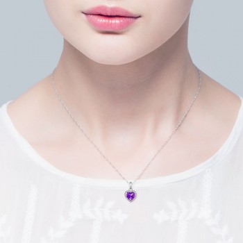 DOUBLE-R Natural Amethyst Heart Pendant 925 sterling silver jewelry Necklacesamp;Pendants Gemstone fine wedding Jewelry for women