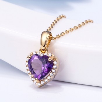 DOUBLE-R Natural Amethyst Heart Pendant 925 sterling silver jewelry Necklacesamp;Pendants Gemstone fine wedding Jewelry for women