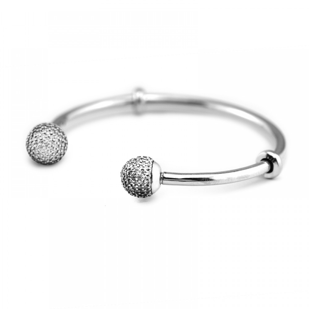 Pandulaso Sparking Open Bangle Sterling Silver Bangle For Woman DIY jewelry making Fit European Beads amp; Charms Fashion Bangle