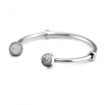 Pandulaso Sparking Open Bangle Sterling Silver Bangle For Woman DIY jewelry making Fit European Beads amp; Charms Fashion Bangle
