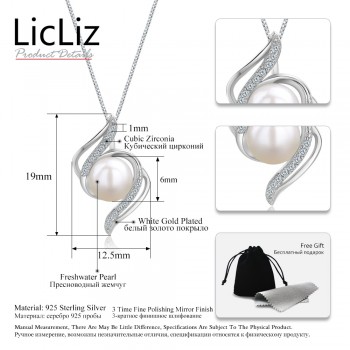 LicLiz 925 Sterling Silver Pearl Pendant For Women Micro Pave CZ Zirconia DIY Necklace Charm Geometric Lightning Pendants LP0234