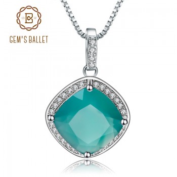 Gems Ballet 5.22ct Square Cut Natural Green Agate Gemstones Pendant Necklace 925 sterling silver Fine Jewelry For Women