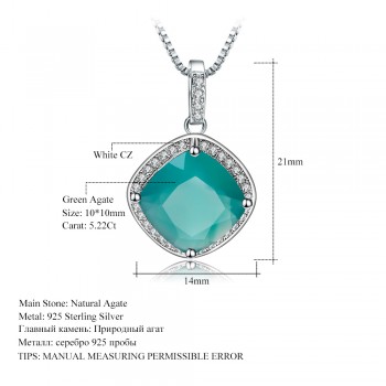 Gems Ballet 5.22ct Square Cut Natural Green Agate Gemstones Pendant Necklace 925 sterling silver Fine Jewelry For Women