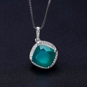 Gems Ballet 5.22ct Square Cut Natural Green Agate Gemstones Pendant Necklace 925 sterling silver Fine Jewelry For Women