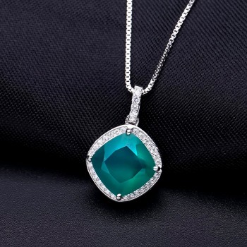 Gems Ballet 5.22ct Square Cut Natural Green Agate Gemstones Pendant Necklace 925 sterling silver Fine Jewelry For Women