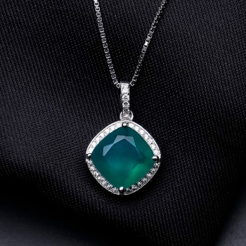 Gems Ballet 5.22ct Square Cut Natural Green Agate Gemstones Pendant Necklace 925 sterling silver Fine Jewelry For Women