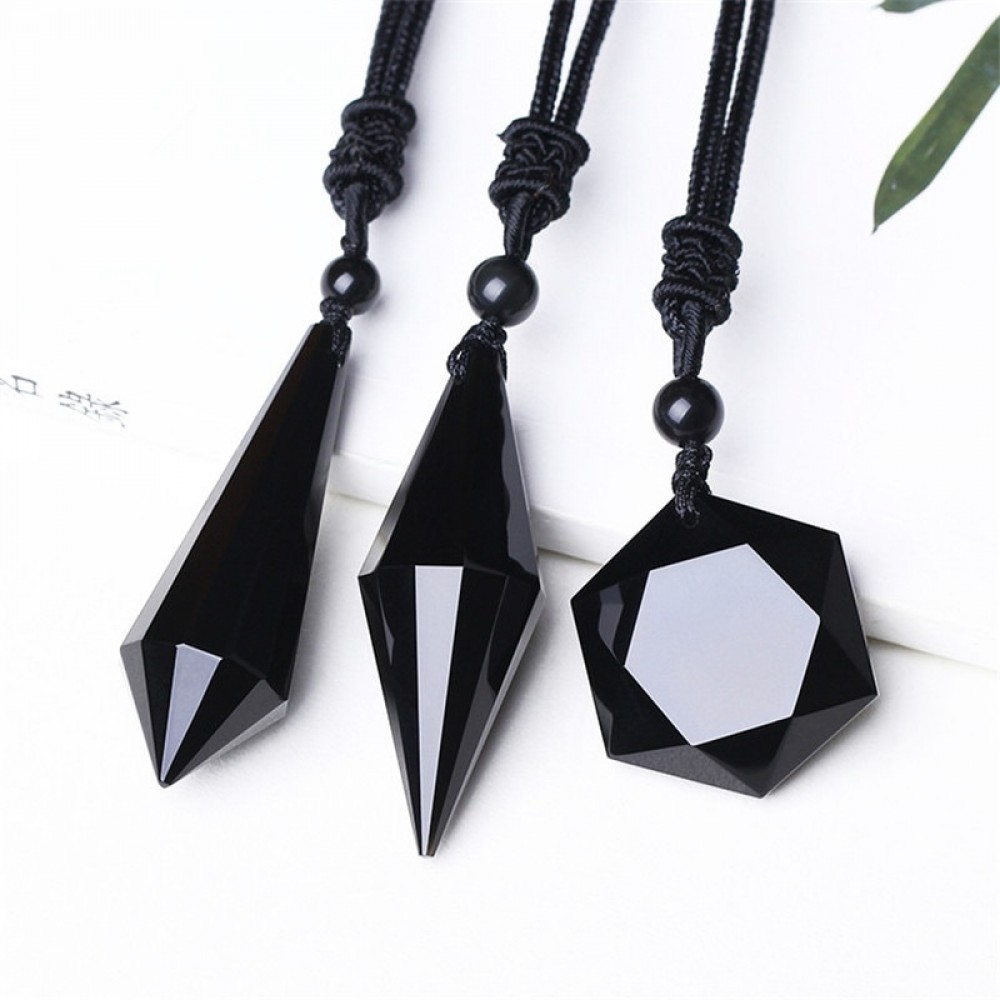 Drop shipping Black Obsidian Pendant Necklace Obsidian Star Pendant Lucky Love Crystal Jewelry With Free Rope Healing Reiki Gift