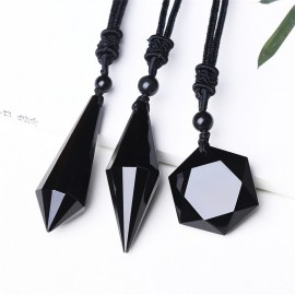 Drop shipping Black Obsidian Pendant Necklace Obsidian Star Pendant Lucky Love Crystal Jewelry With Free Rope Healing Reiki Gift