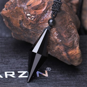 Drop shipping Black Obsidian Pendant Necklace Obsidian Star Pendant Lucky Love Crystal Jewelry With Free Rope Healing Reiki Gift