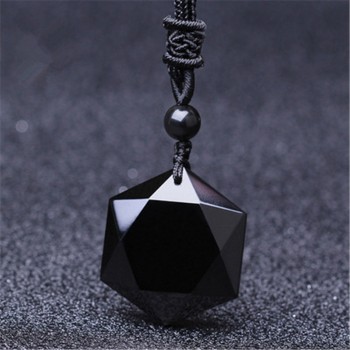 Drop shipping Black Obsidian Pendant Necklace Obsidian Star Pendant Lucky Love Crystal Jewelry With Free Rope Healing Reiki Gift