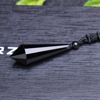 Drop shipping Black Obsidian Pendant Necklace Obsidian Star Pendant Lucky Love Crystal Jewelry With Free Rope Healing Reiki Gift