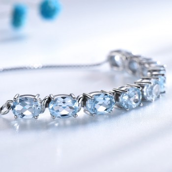 UMCHO 9ct Natural Sky Blue Topaz Aquamarine 925 Sterling Silver Chain Link Bracelets For Women Fine Jewelry Adjustable Bracelet